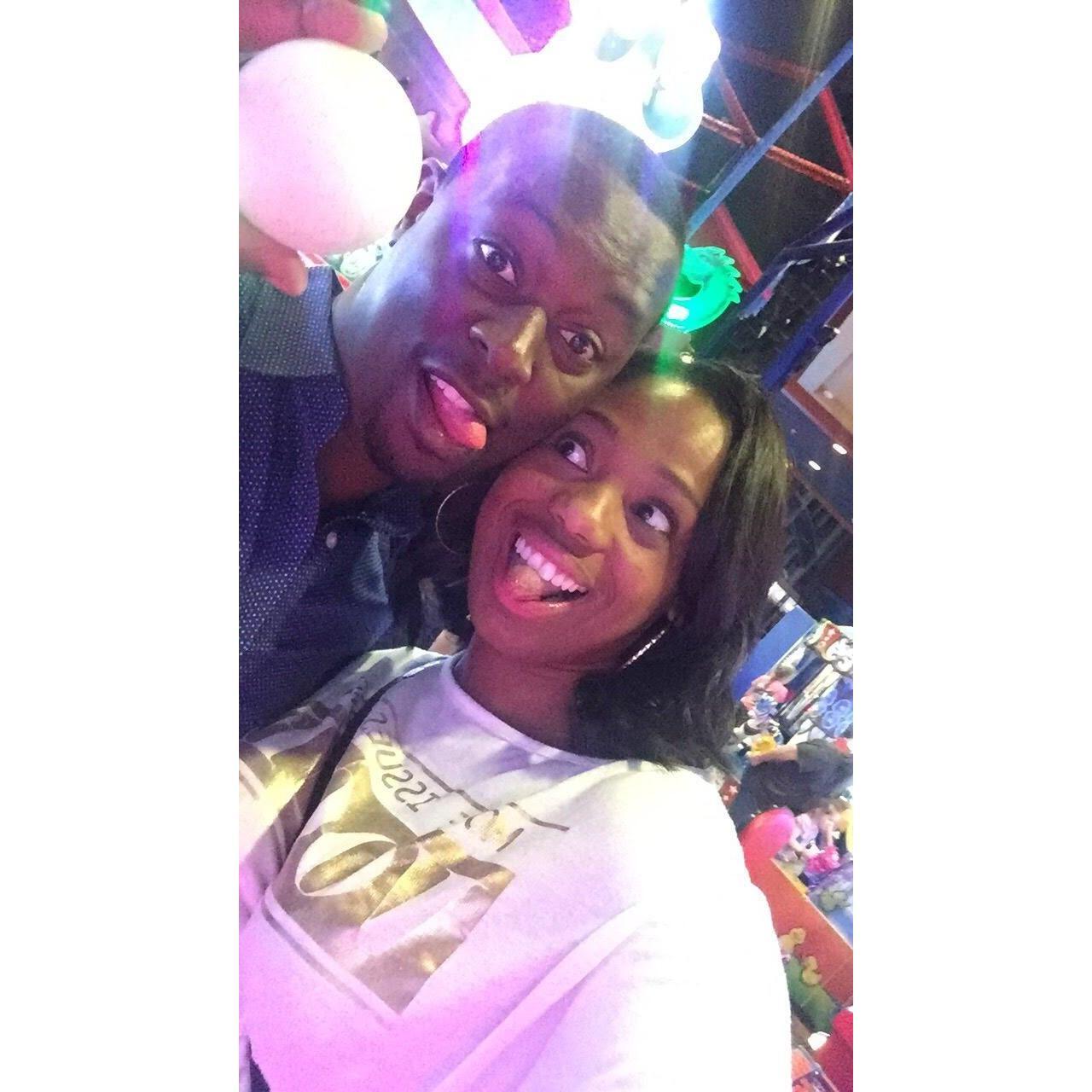 Random arcade arena in North Carolina. Crystal flew to see me while training for work.