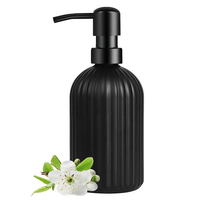 13.5 Oz Black Glass Soap Dispenser, Matte Kitchen Bathroom Countertop Soap Dispensers with Stainless Steel Pump, Refillable Liquid Hand Dish Soap Dispenser, Lotion Soap Dispenser Bottle