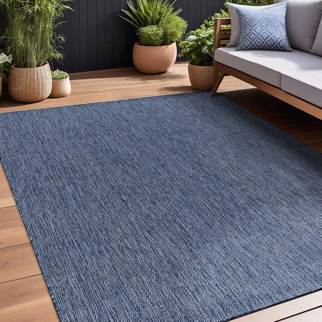Beverly Rug Indoor Outdoor Rug 8x10, Washable Outside Carpet for Patio, Deck, Porch, Solid Modern Area Rug, Water Resistant, Azure Blue