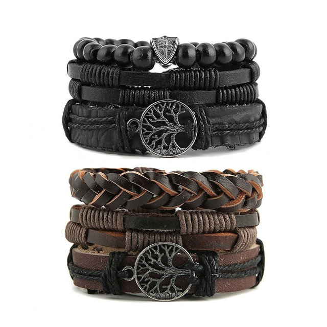 HZMAN Genuine Leather Tree of life Bracelets Men Women, Tiger Eye Natural Stone Lava Rock Beads Ethnic Tribal Elastic Bracelets Wristbands