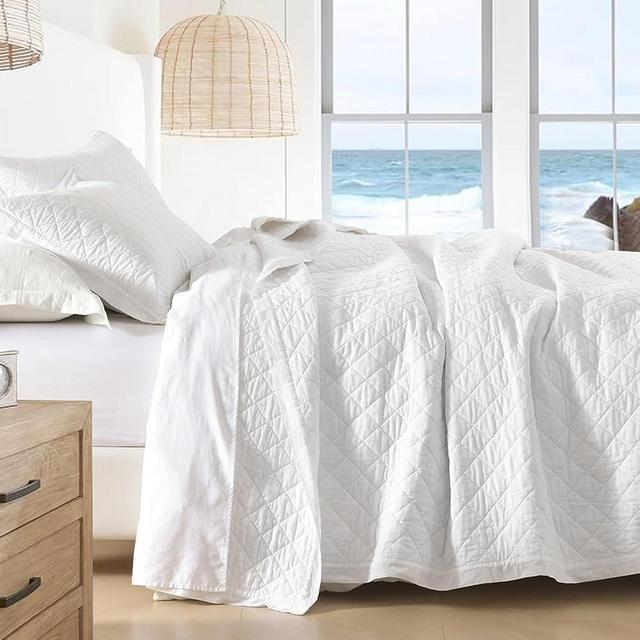 SahSahCasa Quilt Set King Size, 100% Cotton Quilt Bedding Set Bedspread, Diamond Pattern Stitching Solid Color Chic Lightweight Quilted Comforter for King Bed, White, All Season, 3 Pieces