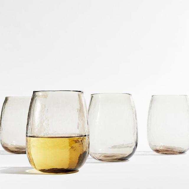 Hammered Stemless Wine Glasses, Set of 4 - Light Smoke