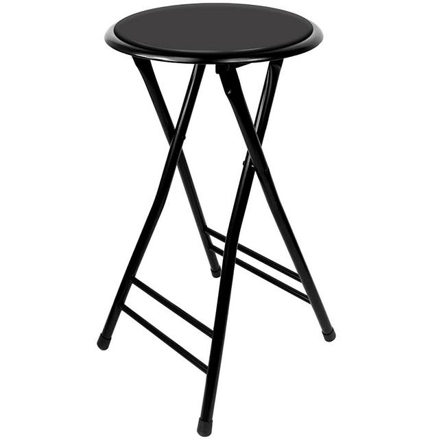 Trademark Home Folding Heavy Duty 24-Inch Collapsible Padded Round Stool with 300 Pound Capacity for Dorm, Rec Room or Gameroom (Midnight), Midnight, Midnight