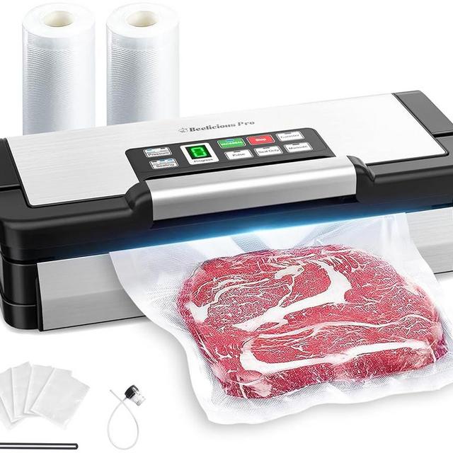 Precision Vacuum Sealer Machine Pro, 2X Seal & 130W Pump Powerful Vacuum Sealer for Food,10-in-1 Functions with Handle Design, Built-in Cutter&Bags Storage&Hose, 2 Bags Rolls, Stainless Steel