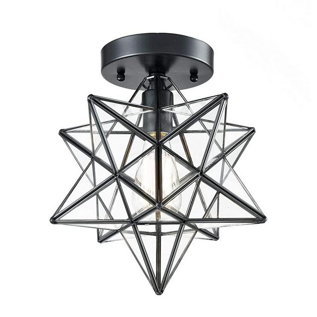 AXILAND Industrial Black Copper Moravian Star Ceiling Light 12-inch, Clear Glass Shade 1-Light Fixture