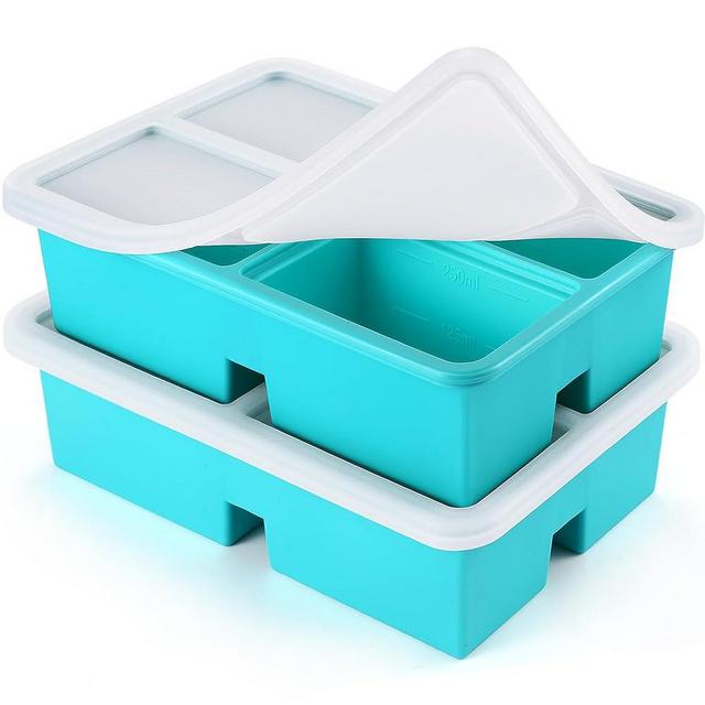 Silicone Freezer Trays With Lid - Silicone Soup Freezer Molds, Soup Freezer Containers For Freezing & Storing Soup, Sauce, Broth, and Leftovers - 1 cup silicone freezer molds - 2 Pack