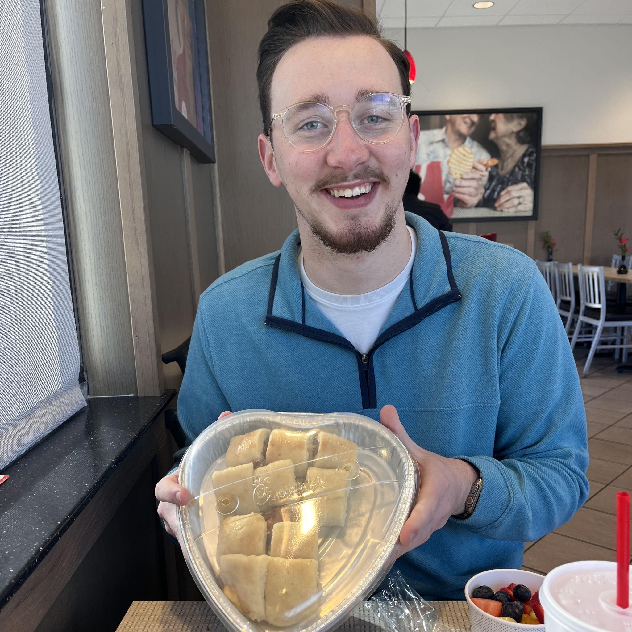 Our 5th Valentine's Day together and celebrating with one of our favorite traditions. We are HUGE Chick-fil-a fans!