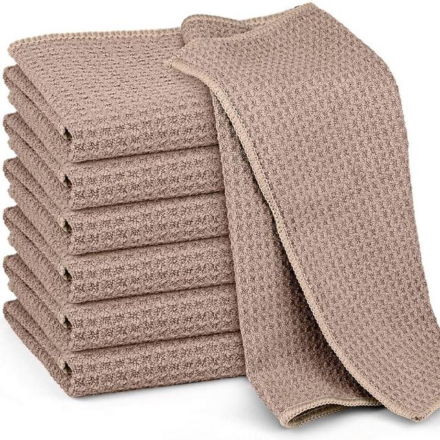 Waffle Weave Microfiber Cleaning Cloth for Dusting Absorbent Towel Quick Drying Dust Rags for Car Interior Wash Auto Detailing Household Kitchen, Lint Free Streak Free, 6 Pack,12 x 12 Inches, Khaki