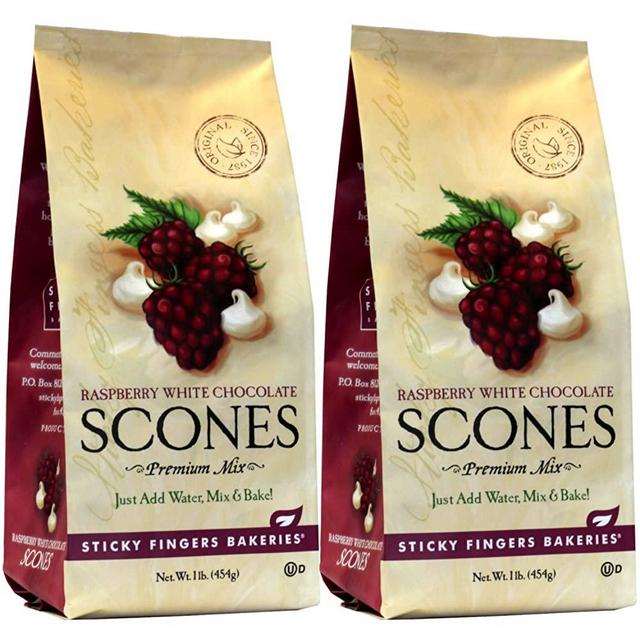 Sticky Fingers Bakeries, English Scone Mix, Raspberry White Chocolate, Just Add Water, Mix, and Bake. Makes 12 Scones (Pack of 2)
