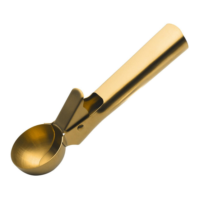 REGALWOVEN Stainless Steel Pop-out, Comfortable Ergonomic Handle, Easy Release Ice Cream Scooper 1Pc Gold