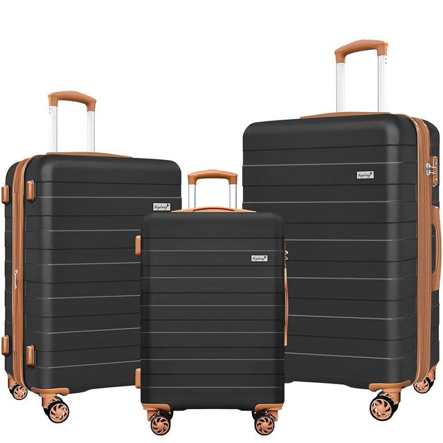 KEYTANG Zebra Light Weight Hardside Expandable Luggage Spinner Wheels Suitcase W/TSA Lock, Apricot Black, 3 Piece Set
