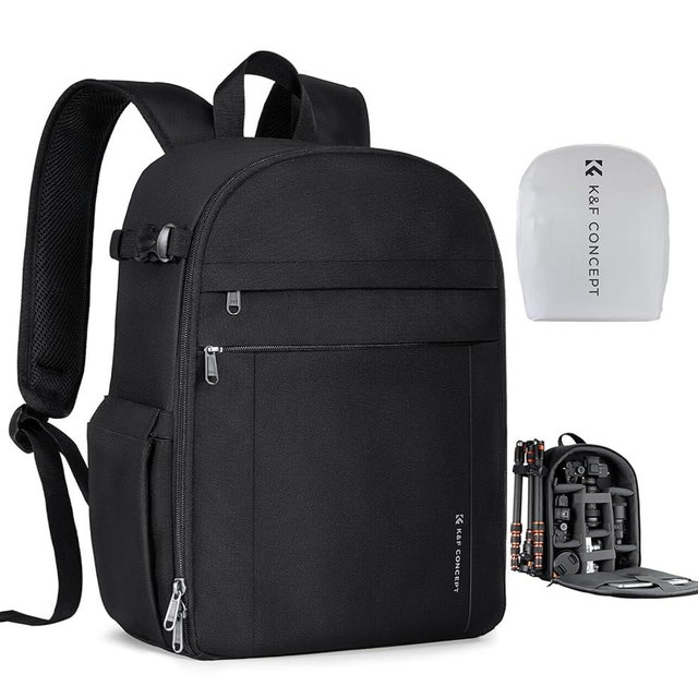 K&F CONCEPT Lightweight Camera Backpack Bag, Professional Photography Bag Compatible with Canon/Nikon/Sony Camera and Lens Accessories, Camera Case with Tripod Strap & Rain Cover