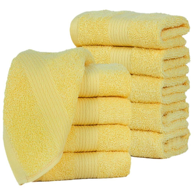 Ample Decor Wash Cloths Pack of 10, Oeko Tex Certified 600 GSM 100% Cotton Soft Absorbent, Premium Quality Durable Machine Washable, Ideal for Bathroom, Pool, Hotel, Spa – Yellow
