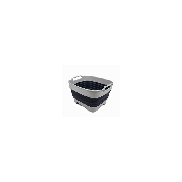 SAMMART 9L Collapsible Dishpan with Draining Plug/Washing Basin, Grey/Slate Grey