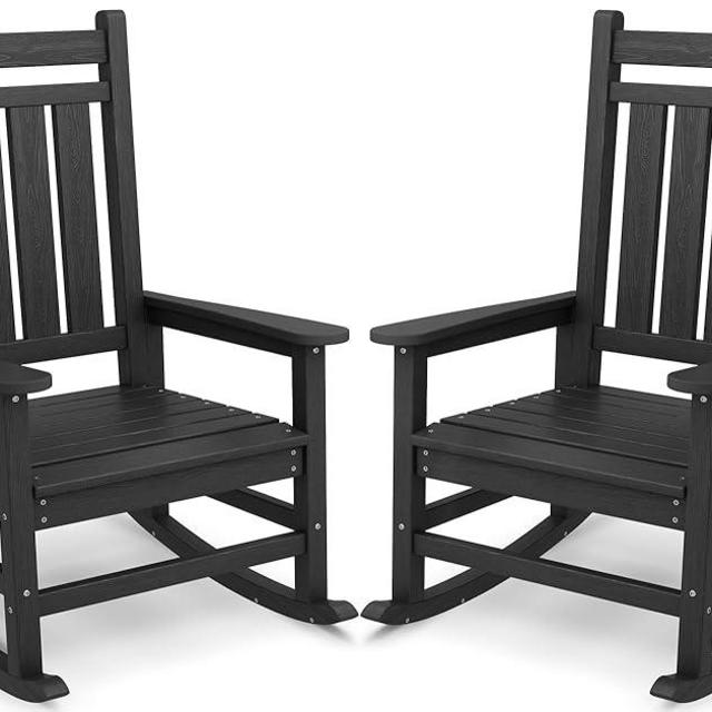 SEWALL Oversized Outdoor Rocking Chair Set of 2, HDPE Rocking Chair for Adults, Patio Rocking Chairs for Porch, Black