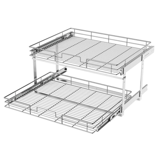 LOVMOR 2 Tier Individual Pull Out Cabinet Organizer 25½" W x 21½" D, Slide Out Kitchen Cabinet Storage Sliding Shelves