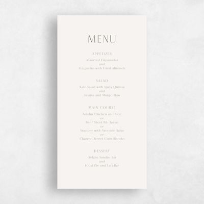 Light Oatmeal, Beige Wedding Menu - Paloma