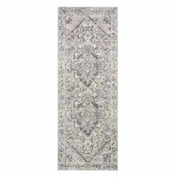 Providence Villa Dark Grey & Cream Distressed Look Runner, 2x6