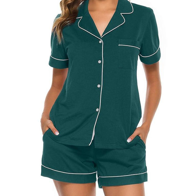 COLORFULLEAF Womens 100% Cotton Pajamas Short Set Soft Short Sleeve Sleepwear Button Down Summer Pjs Set with Pockets S-XXL