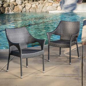 Cliff Grey Wicker Outdoor Dining Chair (Set of 2)