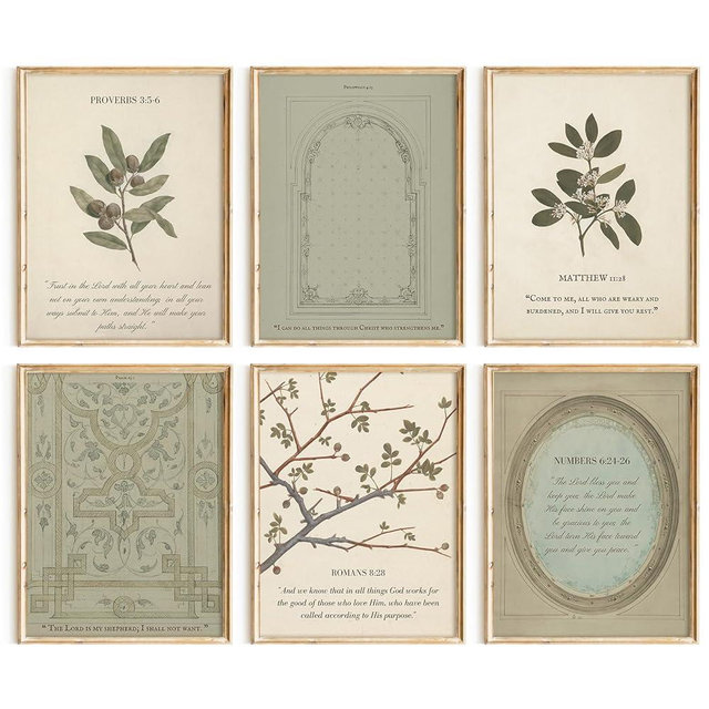 Sage Green Christian Wall Art Posters Vintage Bible Verse Canvas Wall Decor Scripture Botanical Art Prints Religious Pictures Christian Paintings Artwork for Living Room Bedroom 8x10x6 Inch Unframed