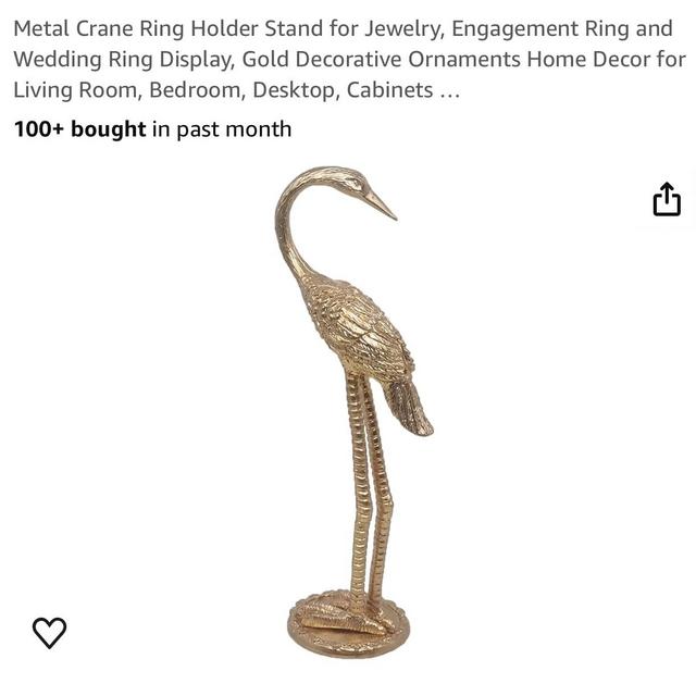 Metal Crane Ring Holder Stand for Jewelry, Engagement Ring and Wedding Ring Display, Gold Decorative Ornaments Home Decor for Living Room, Bedroom, Desktop, Cabinets …