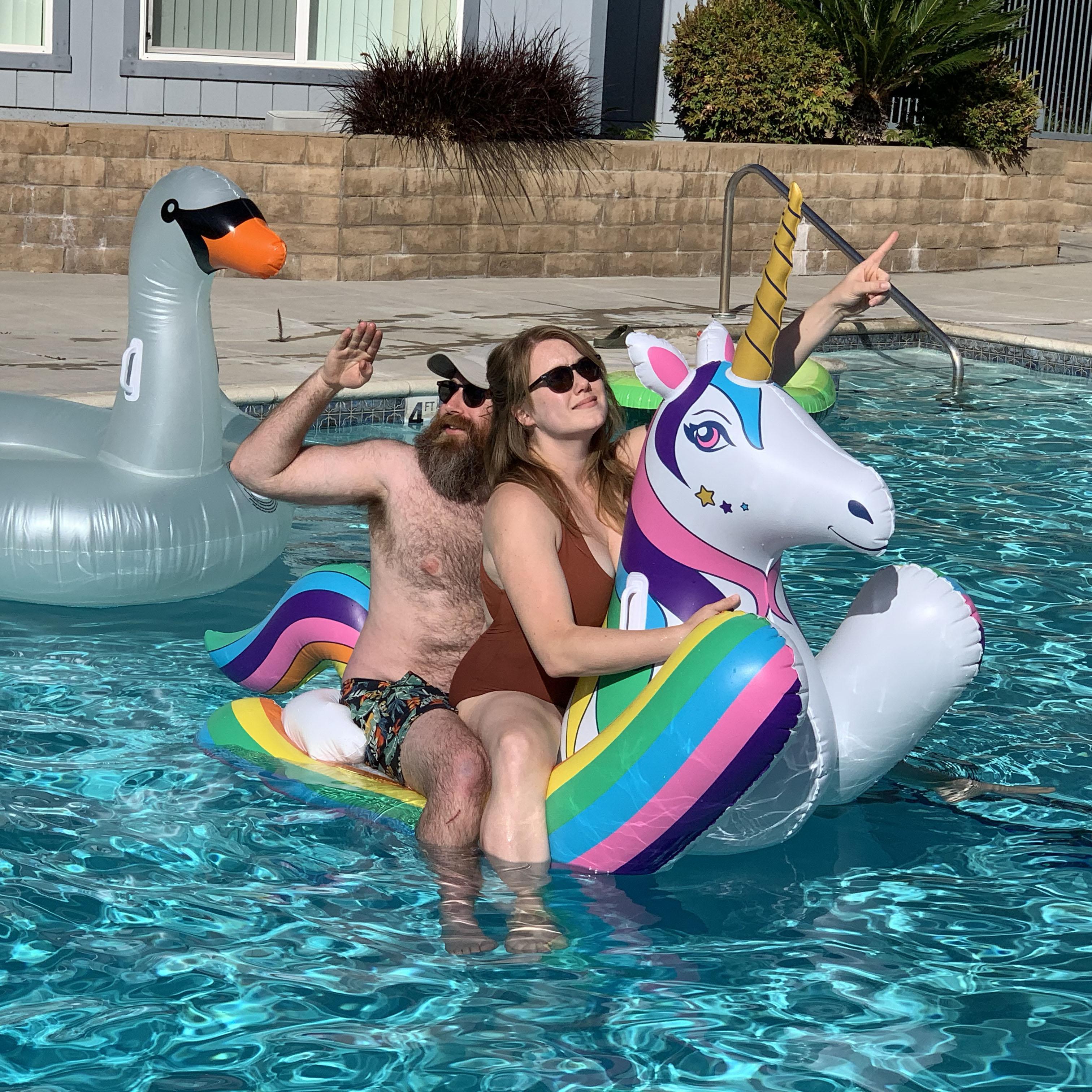 On our trusty steed, who then bucked us off.