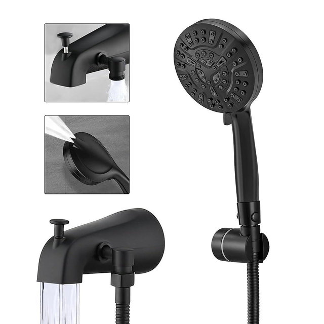 SUBEIXI Black Tub Spout with Diverter,10 Settings High Pressure Hand held Shower with ON/OFF Pause Switch, Bathtub Faucet with Sprayer
