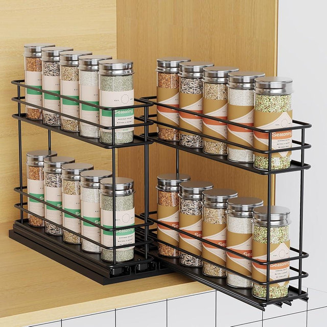 Mystozer Pull Out Spice Rack Organizer for Cabinet, Slide Out Spice Racks Organizer, Easy to Install Spice Cabinet Organizers, 2.75''Wx10.35''Dx8.26''H, 2 Drawers 2 Tiers