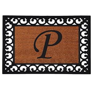 Home & More 180041925P Inserted Doormat, 19" X 25" x 0.60", Monogrammed Letter P, Natural/Black