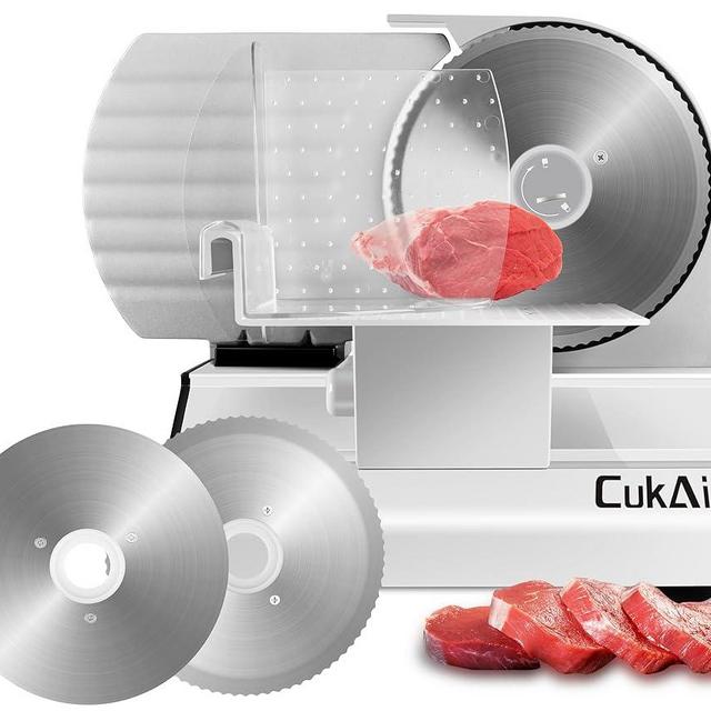 CukAid Electric Meat Slicer Machine for Home Use, 200W Deli Food Slicer,Meat Cutter Machine,Aluminum,Dishwasher Safe, Removable Blade & Food Carriage and Pusher, 7/8 Inch Adjustable Thickness