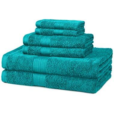 AmazonBasics 6-Piece Fade-Resistant Bath Towel Set - Teal