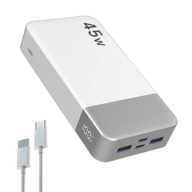 NOBIS Portable Charger, 20000mAh Power Bank, 45W Power Bank Fast Charging, Battery Pack with C to C Cable, Battery Bank with Digital Display for iPhone Android Laptop etc (White)