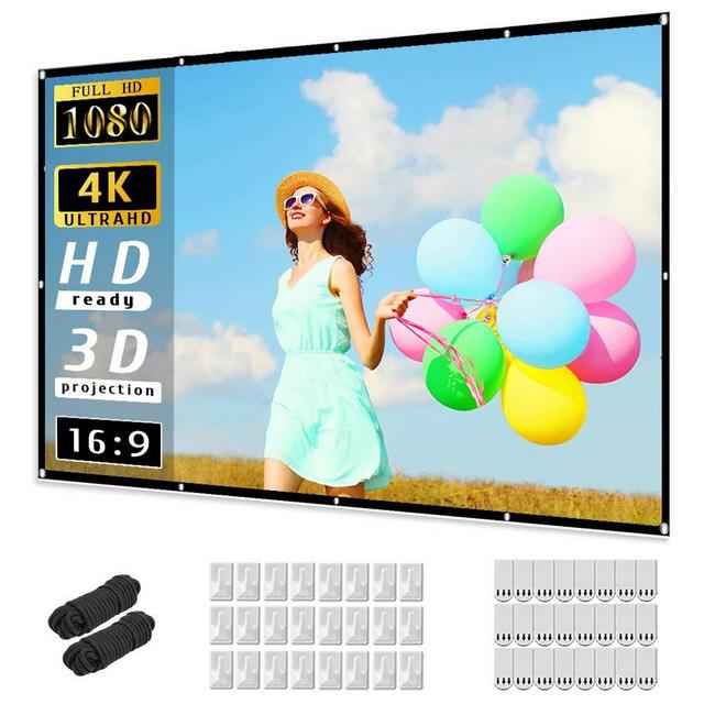 Projector Screen 120 inch, Taotique 4K Movie Projector Screen 16:9 HD Foldable and Portable Anti-Crease Indoor Outdoor Projection Double Sided Video Projector Screen for Home, Party, Office, Classroom