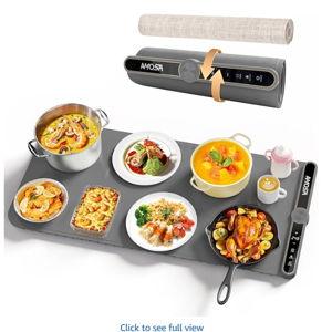 Warming Mat for Food, Fast Heating Electric Food Warmer with 9 Level Temperature and 6 Hours Timer, Extra Large Roll Up Silicone Food Warming Mat, Portable Warming Trays for Buffets Party (Grey)