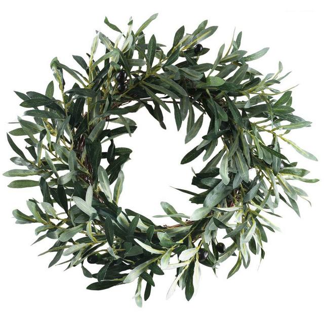 HO2NLE 18.5 inches Artificial Olive Wreath for Front Door Decor Spring and Summer Faux Silk Garland Home Office Wall Window Wedding Decorations
