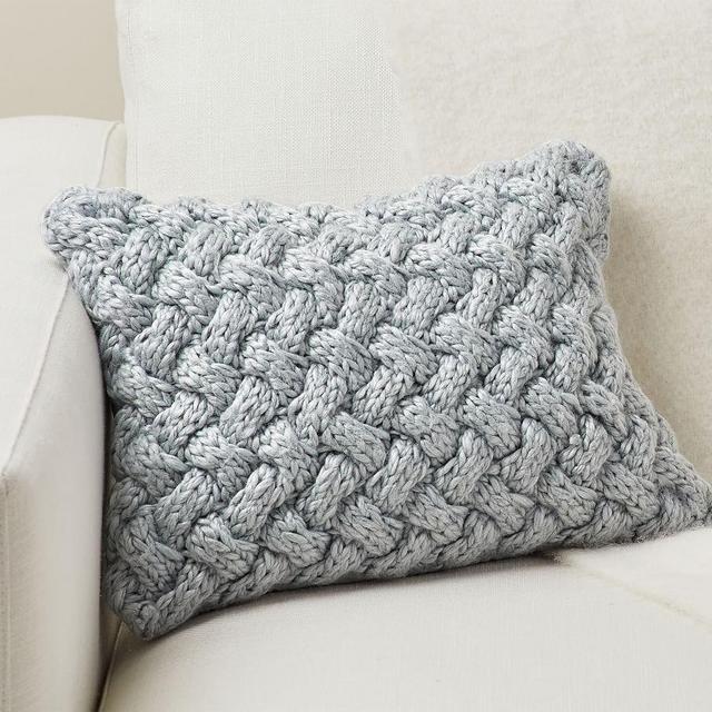 Camelia Chunky Knit Lumbar Pillow Cover, 14" x 20", Cloud Blue