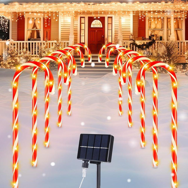 Brightown 20 Packs Solar Candy Cane Lights Outdoor Pathway, 8 Modes LED Outdoor Candy Cane Decorations Yard Lawn Driveway Walkway Sidewalk Christmas Decorations Outside