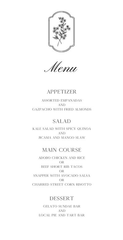 White Oval Wedding Menu - Pino