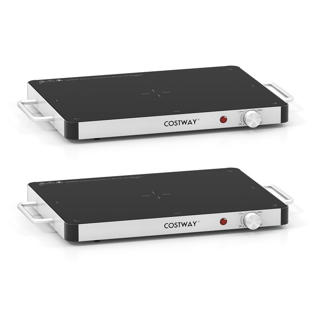 Costway 2PCS 16" x 12" Electric Warming Tray Tempered Glass Food Warmer with Anti-Scalding Handles