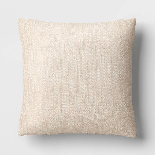 Textured Woven Cotton Square Throw Pillow Khaki - Room Essentials™