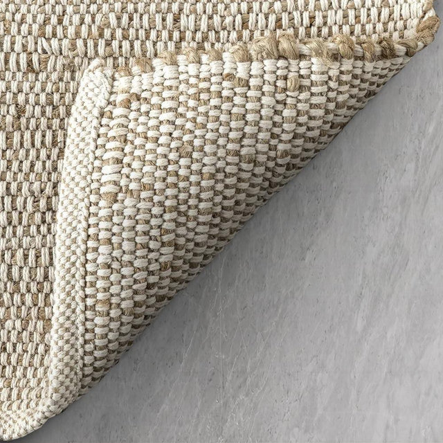 GRUHUM Jute Cotton Area Rug 9'x12' ft Large Rectangle Hand Woven Natural Farmhouse Rugs for Living Room, Bedroom, Kitchen, High Traffic Area - Rustic Vintage Bohemian Eco-Friendly 9x12ft Natural