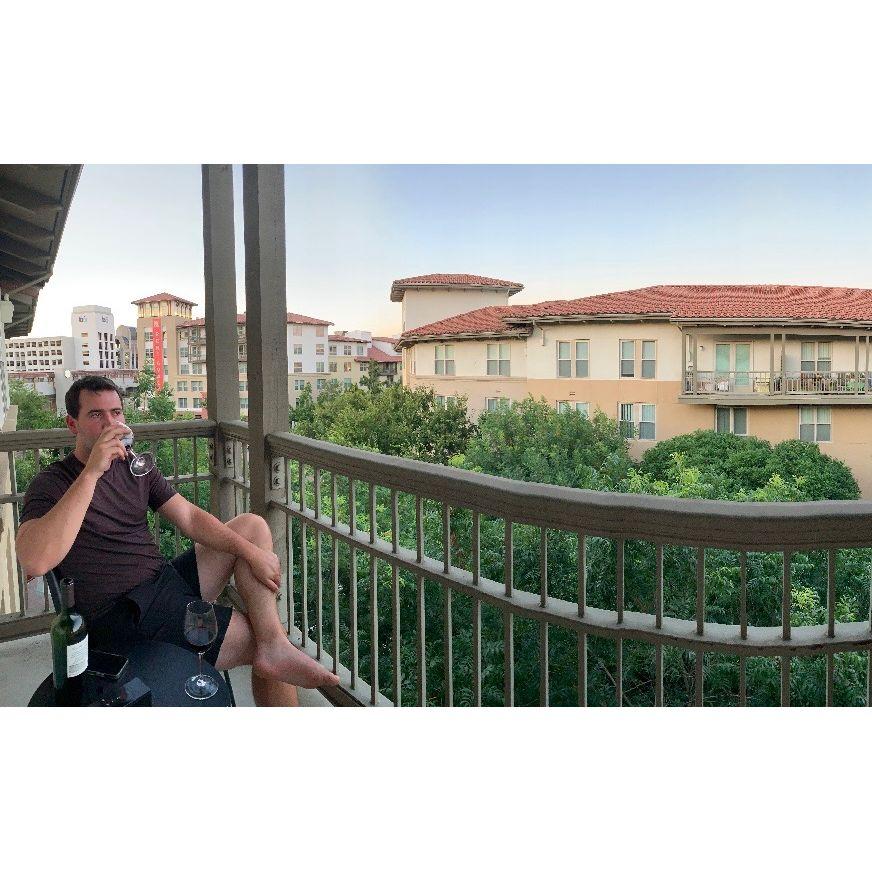 June 19, 2022 - We moved into our first apartment together in Walnut Creek! We enjoy drinking wine on our balcony on warm summer nights