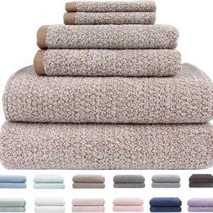 Everplush Diamond Jacquard 6 Pieces Bath Towel Set, Luxury Super Soft Oversized Towels, Highly Absorbent Diamond Jacquard Quick Dry Bath Towel for Bathroom Light Brown Towels