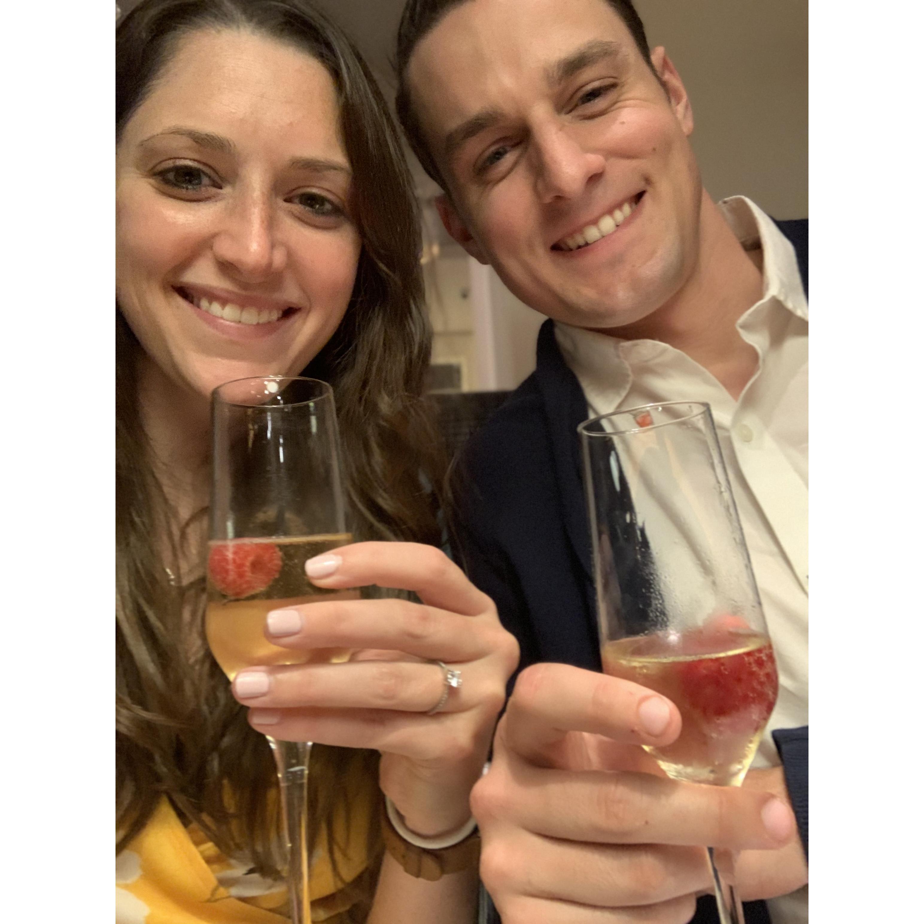 Celebrating our engagement and the end of our road trip at the Cliff House