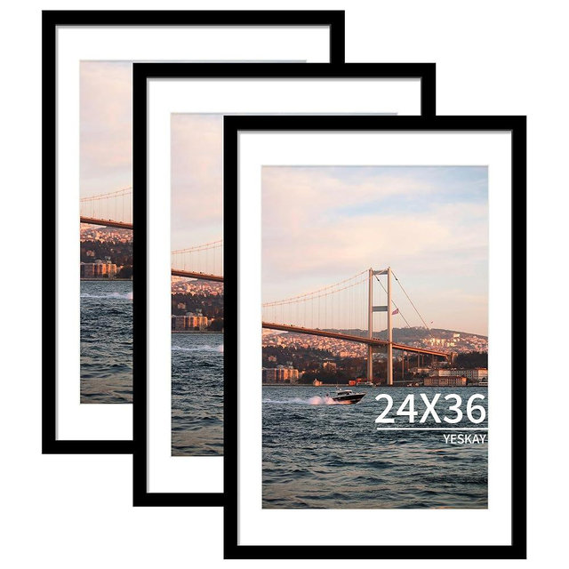 YESKAY 24x36 Picture Frame Black Set of 3, Display Pictures 20x30 with Mat or 24 x 36 Without Mat, Poster Frames 24x36 for Wall Hanging Horizontal and Vertical