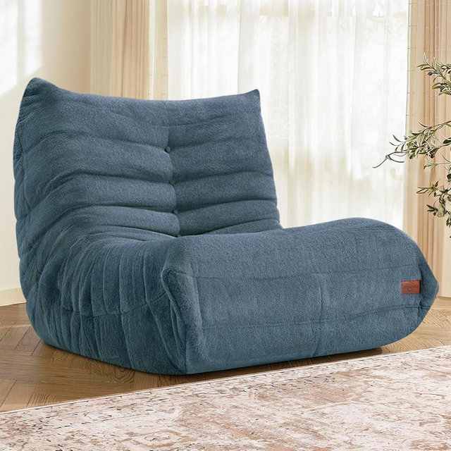 Cansunna Bean Bag Chair Sofa Sack Big Beanbag Chair for Adults Fireside Bean Bag Lounger Memory Foam Chair for Home, Apartment or Gaming Venue (BLUEGREYPLUSH)