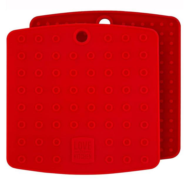 Premium Silicone Pot Holders for Kitchen - Easy to Clean Trivets for Hot Pots and Pans - This Kitchen Tool Works Well as Silicone Trivet, Hot Pads for Oven, Potholders (7x7 in, Red, 1 Pair)