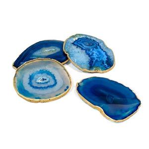 Gold Rimmed Blue Agate Coasters (set of 4)