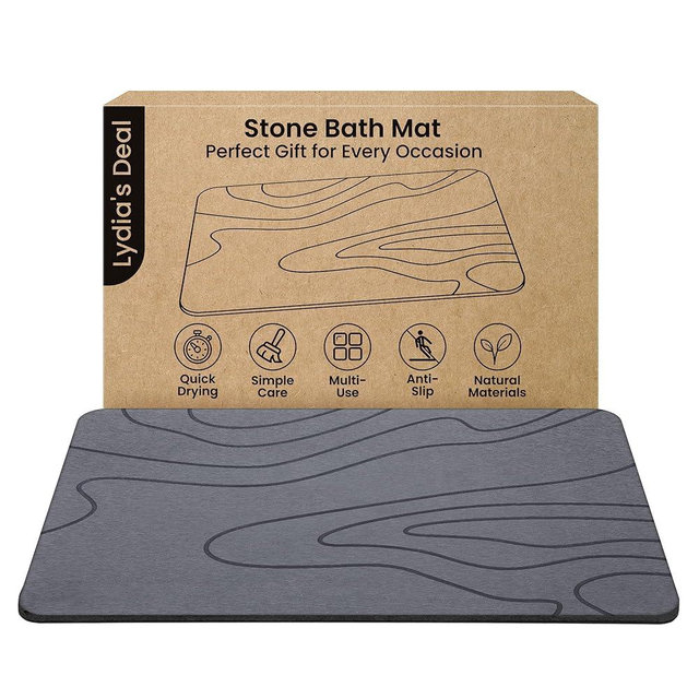 Lydia's Deal Stone Bath Mat - Diatomaceous Earth Shower Mat, Non-Slip Super Absorbent Quick Drying Diatomite Stone Bath Mats for Bathroom Floor Mat, Natural, Easy to Clean 23.6” * 15.4“ Gray